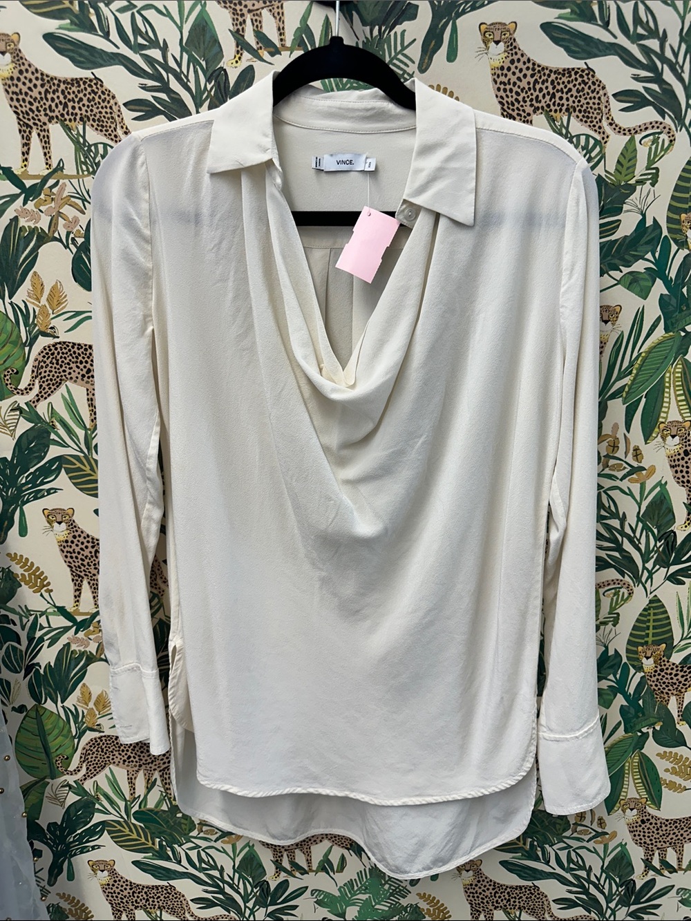 Vince Ivory Draped Cowl Long-Sleeve Blouse